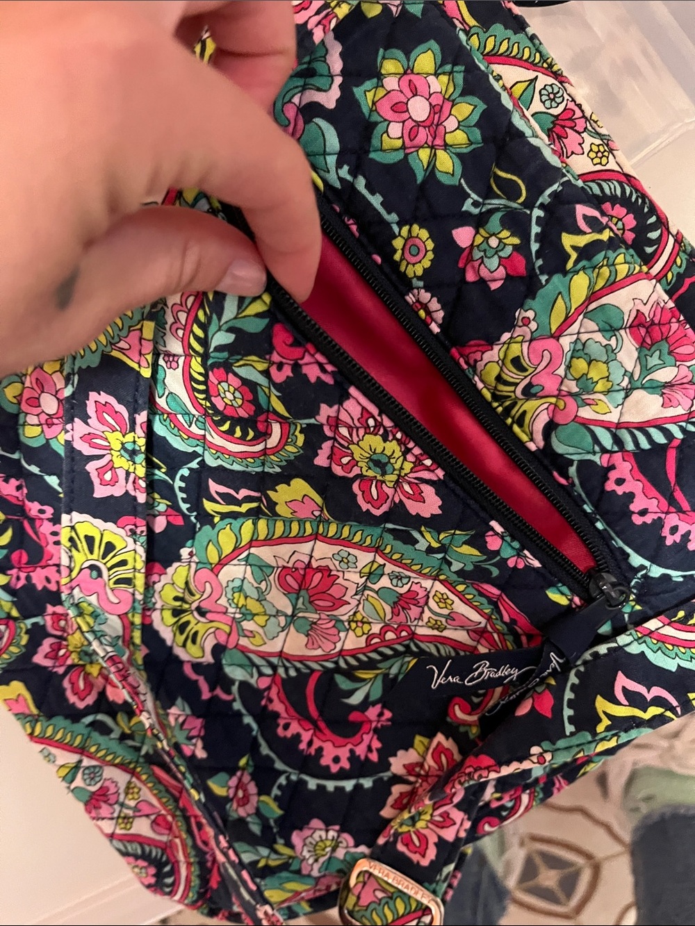 Vera Bradley Floral Quilted Crossbody in Navy, Pink & Teal - Picture 7 of 8